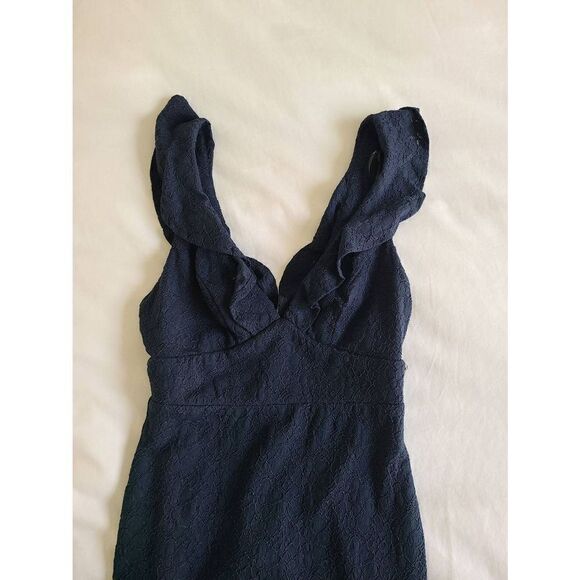 Lulu's Ruffle Neck Mini Lace Dress Women's Small Navy Blue Sleeveless Wide Strap - Picture 2 of 6